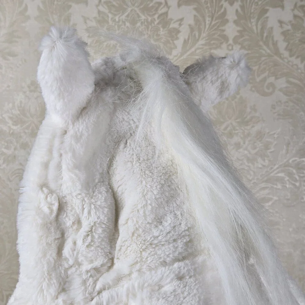 Pottery Barn Kids White Unicorn Hooded Towel/Blanket Gold Horn Terry/Faux Fur